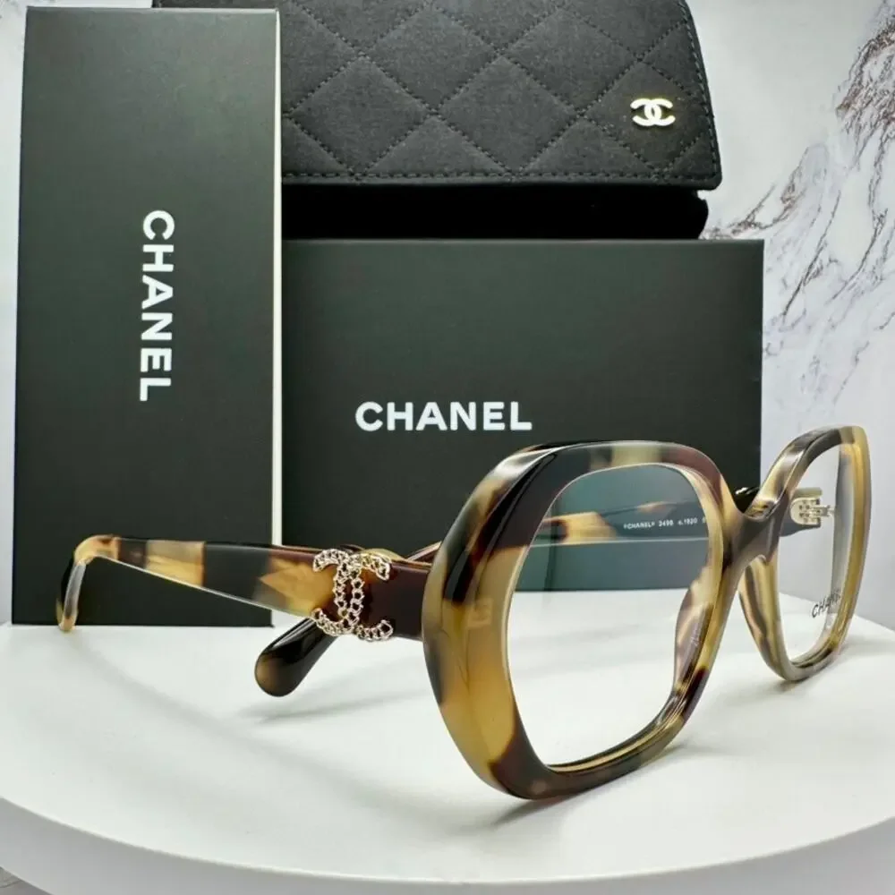 New CHANEL Eyeglasses Brown Gold Chain CC Square Acetate Womens - Picture 11 of 16